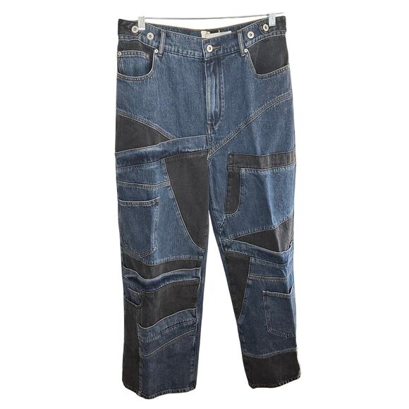 NEW Feng Chen Wang Men's Deconstructed Denim Pants Black Blue Size XL - Picture 2 of 10